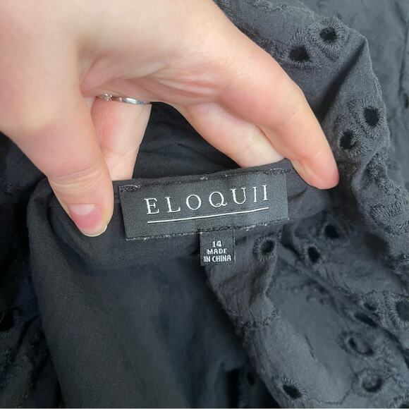 Eloquii Eyelet Easy Mini Dress in Black 14 - Picture 9 of 12